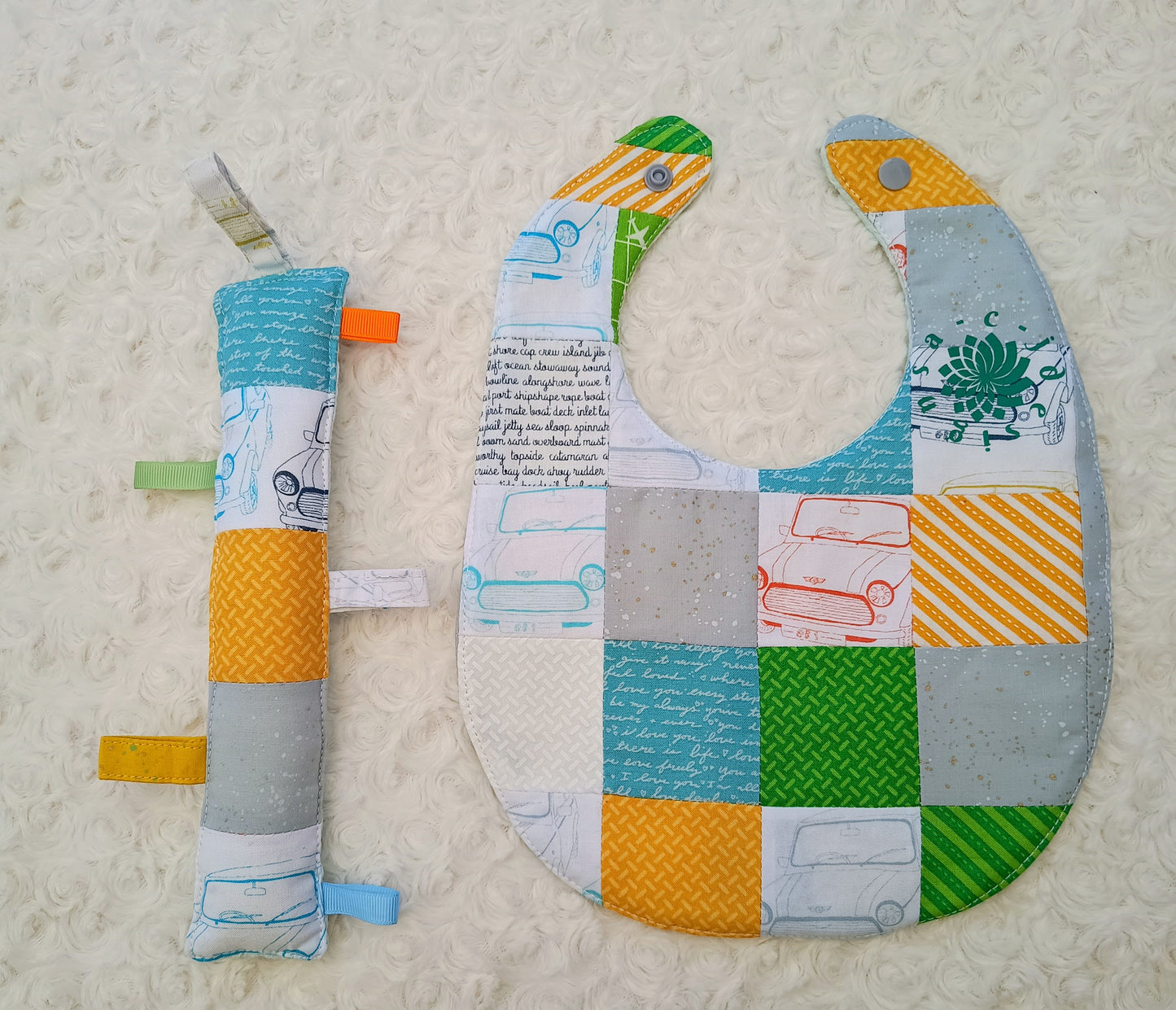 Colorful Cars Patchwork Design Bib Set - a-c-jdesigns