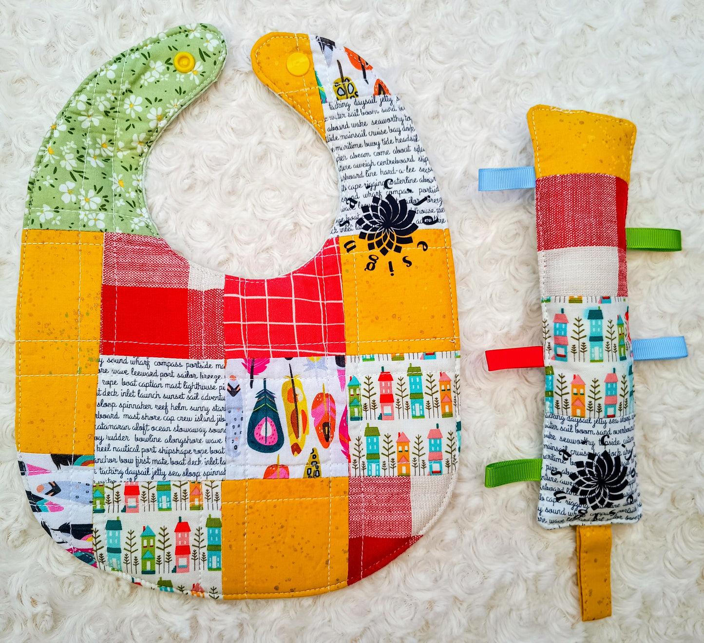 Patchworck Bib and Soft Toy Set - a-c-jdesigns