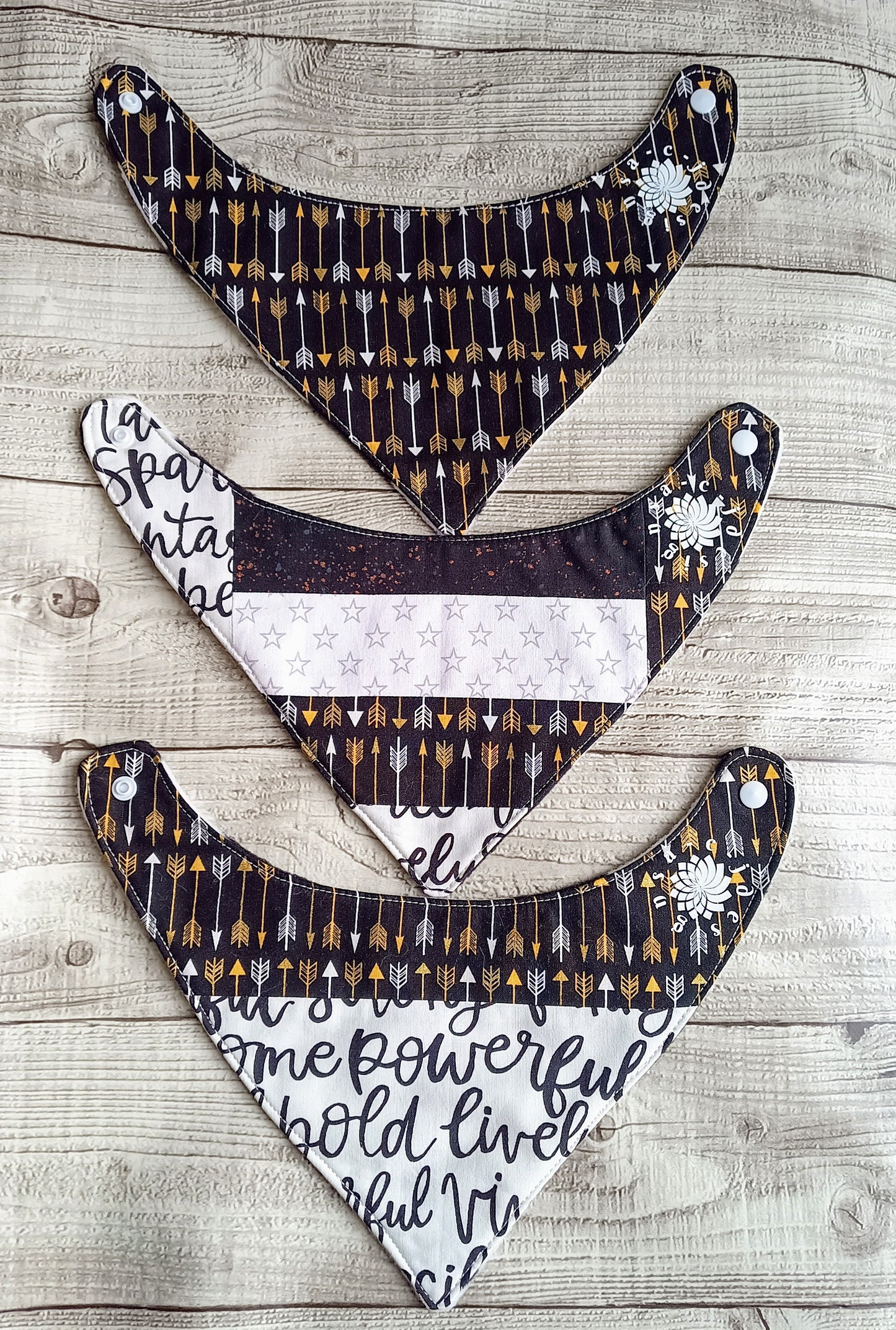 Black White & Gold 3 Piece Bib Set