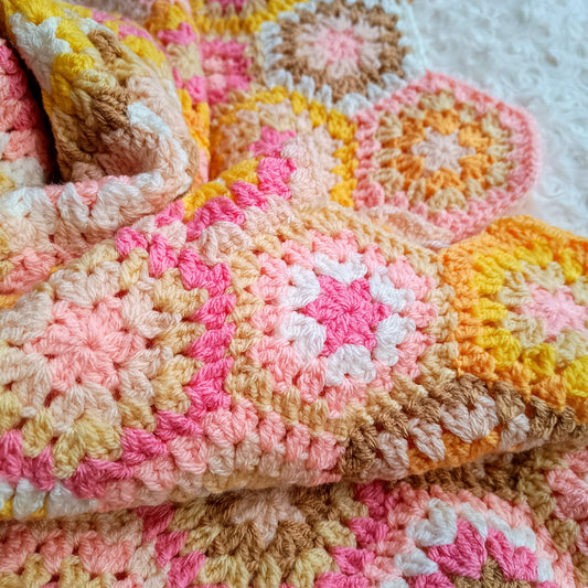 Sunset Bloom Hexagon Granny Crochet Blanket