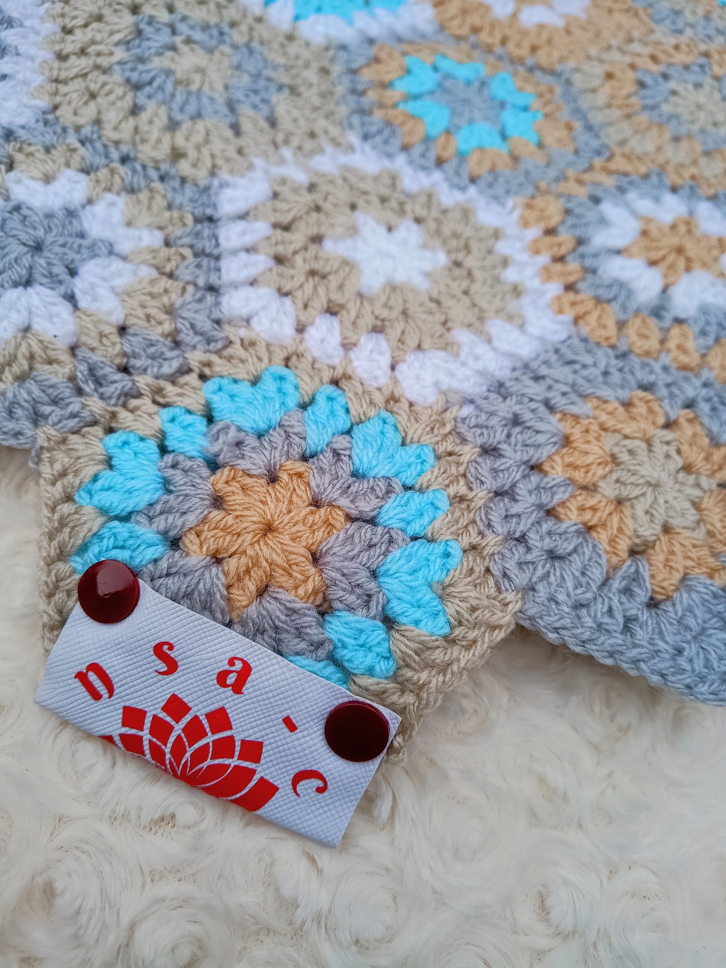 Soft Neutrals & Aqua Tones Granny Hexagon Blanket
