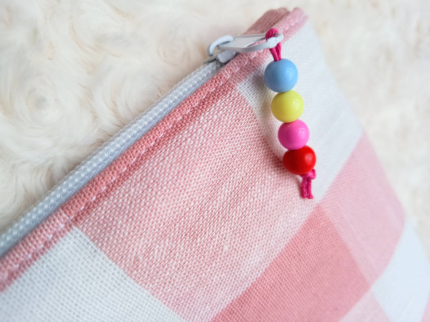 Pink & White Gingham Zipper Pouch