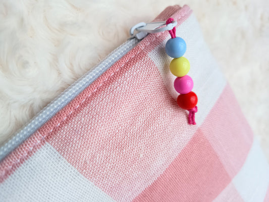 Pink & White Gingham Zipper Pouch