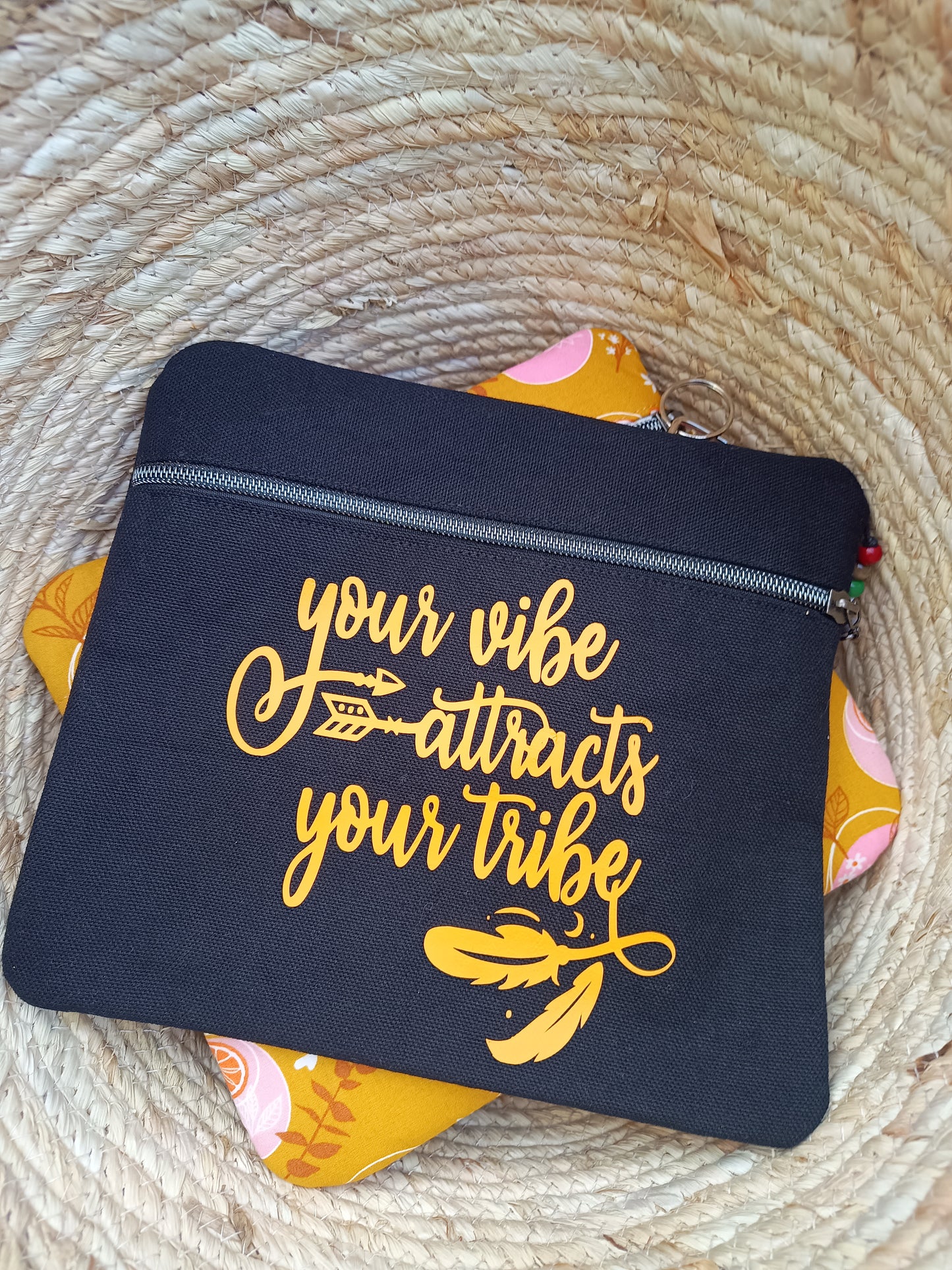 Black Canvas Quoted Zipper Pouch