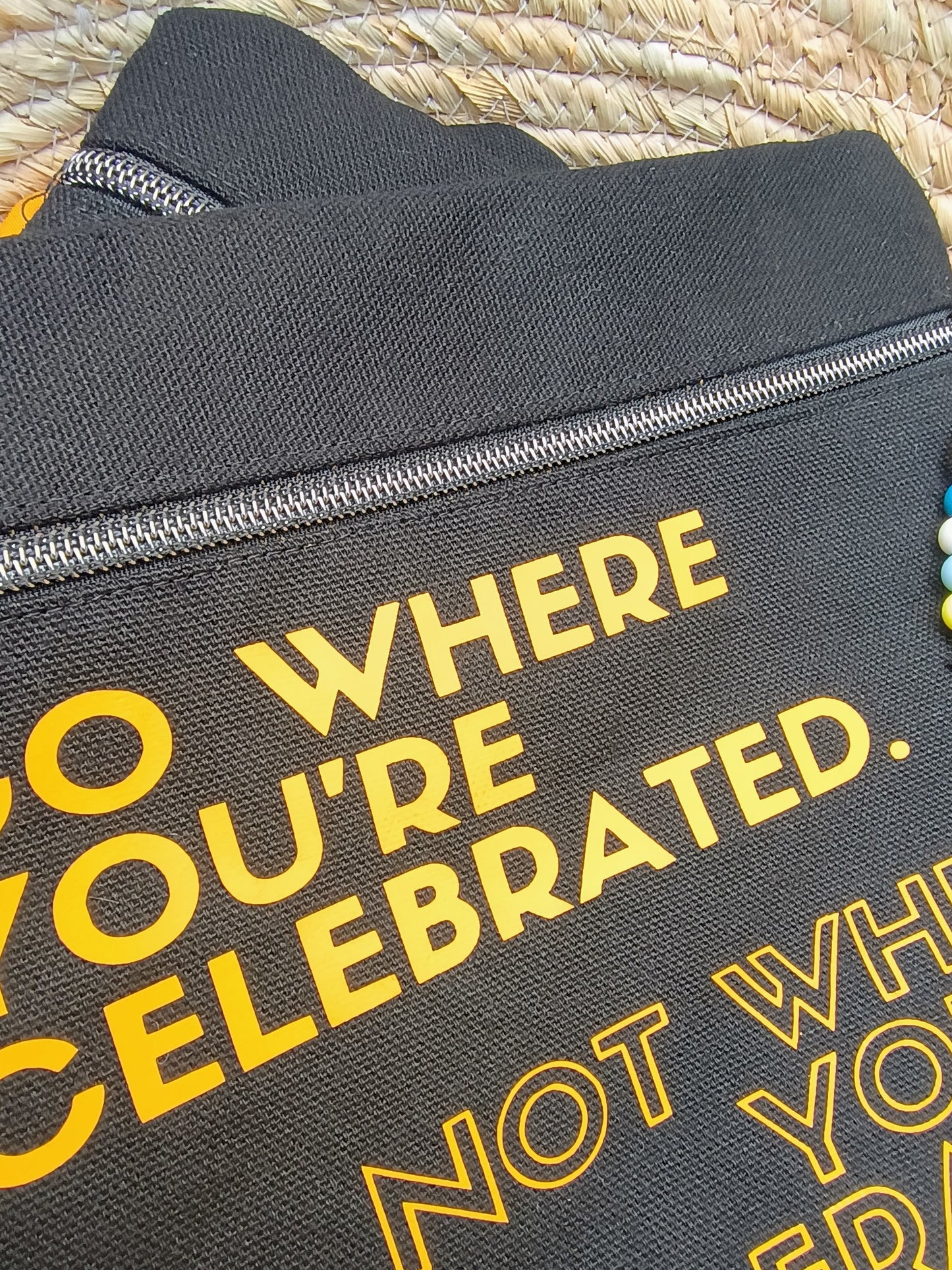 Black Canvas Quoted Zipper Pouch