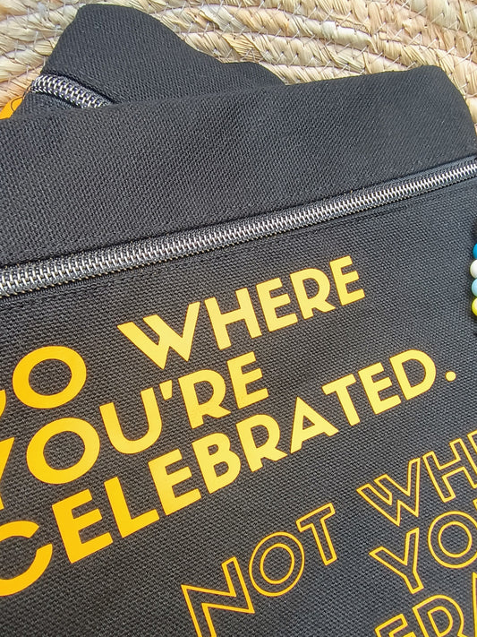 Black Canvas Quoted Zipper Pouch