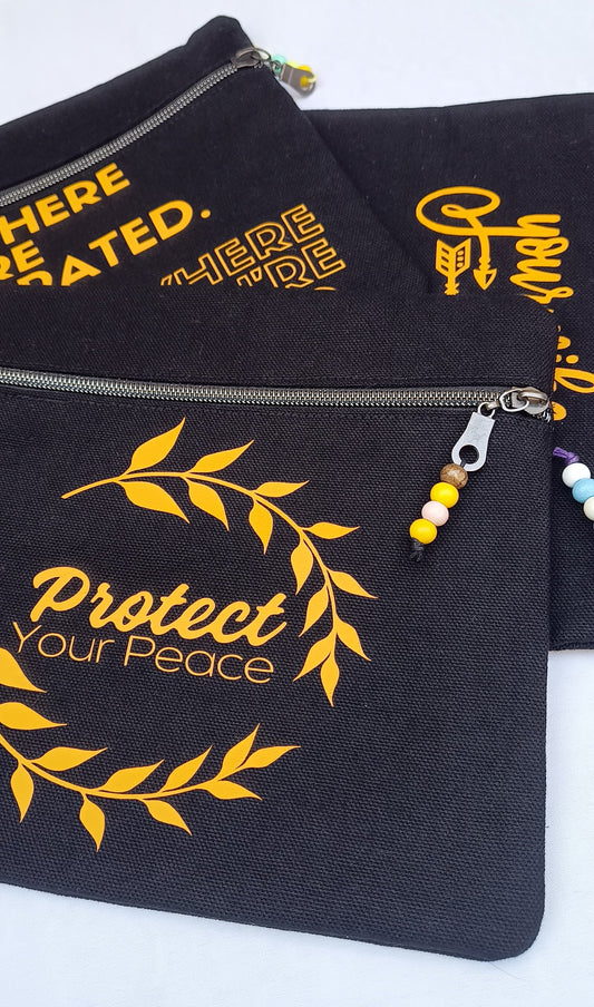 Black Canvas Quoted Zipper Pouch