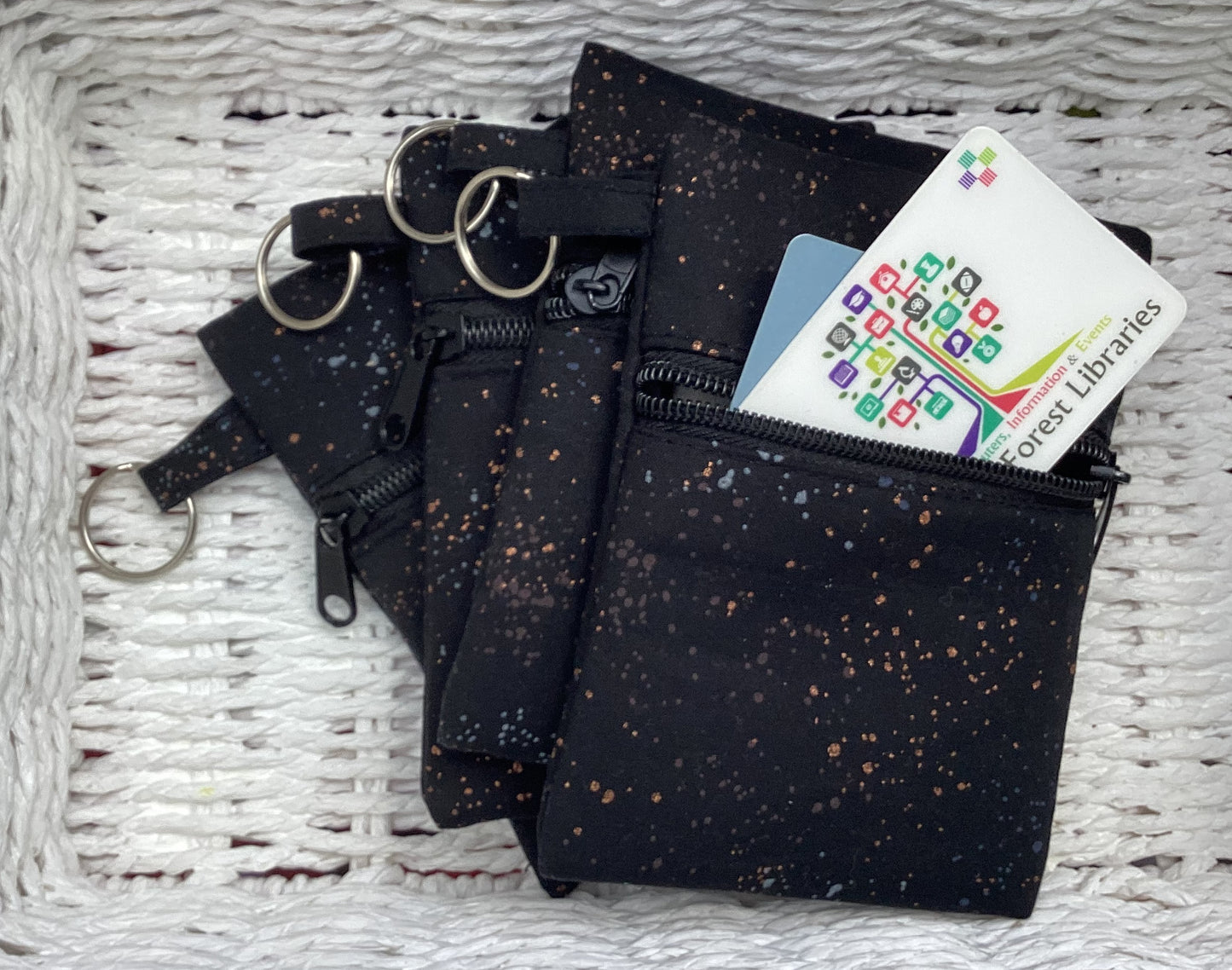 Black Speckled Zipper Coin Pouch
