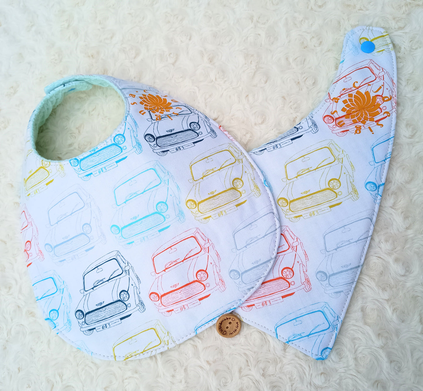 Vintage Car Print Baby Bib Set