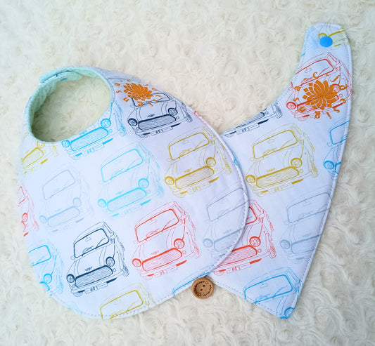 Vintage Car Print Baby Bib Set