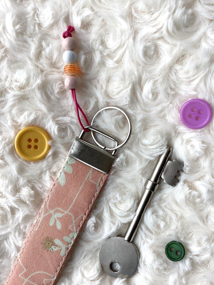 Pretty Pink, White Floral & Metalic Gold Wristlet - a-c-jdesigns