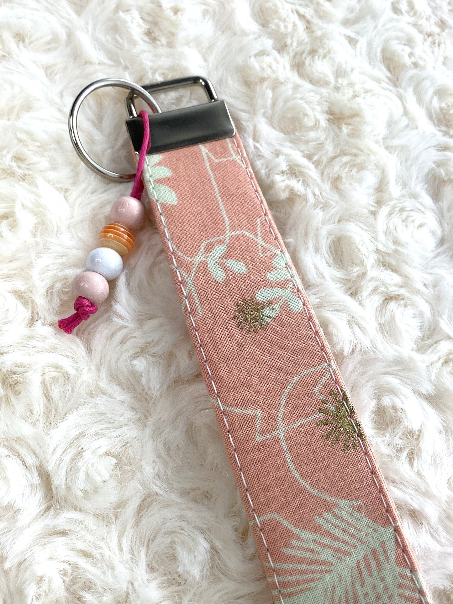 Pretty Pink, White Floral & Metalic Gold Wristlet - a-c-jdesigns