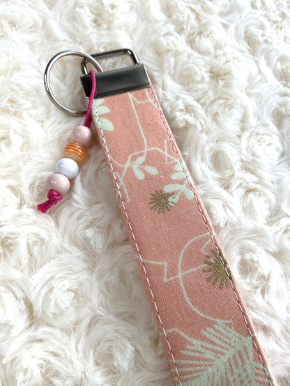 Pretty Pink, White Floral & Metalic Gold Wristlet - a-c-jdesigns