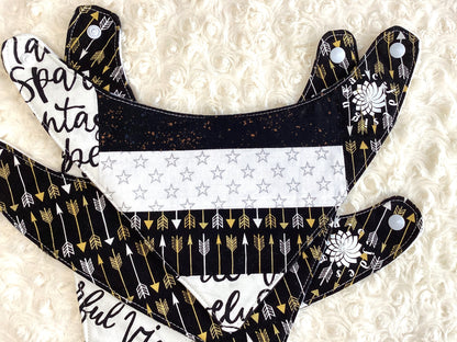 Black White & Gold 3 Piece Bib Set