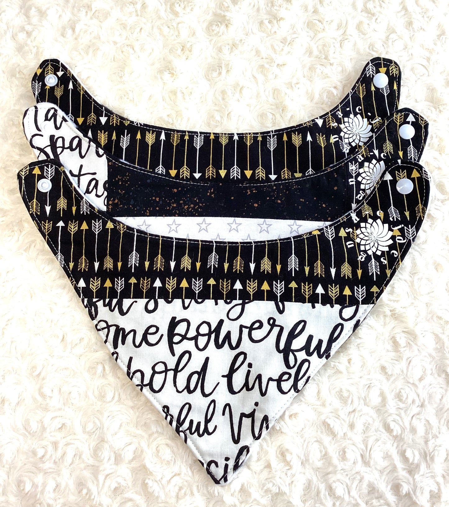 Black White & Gold 3 Piece Bib Set