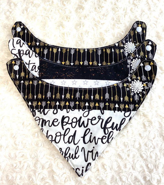 Black White & Gold 3 Piece Bib Set